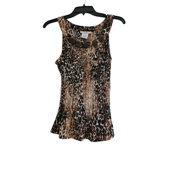 Fred David - Leopard Animal Print Pleated Shirt size Med Petite - Picture 6 of 7